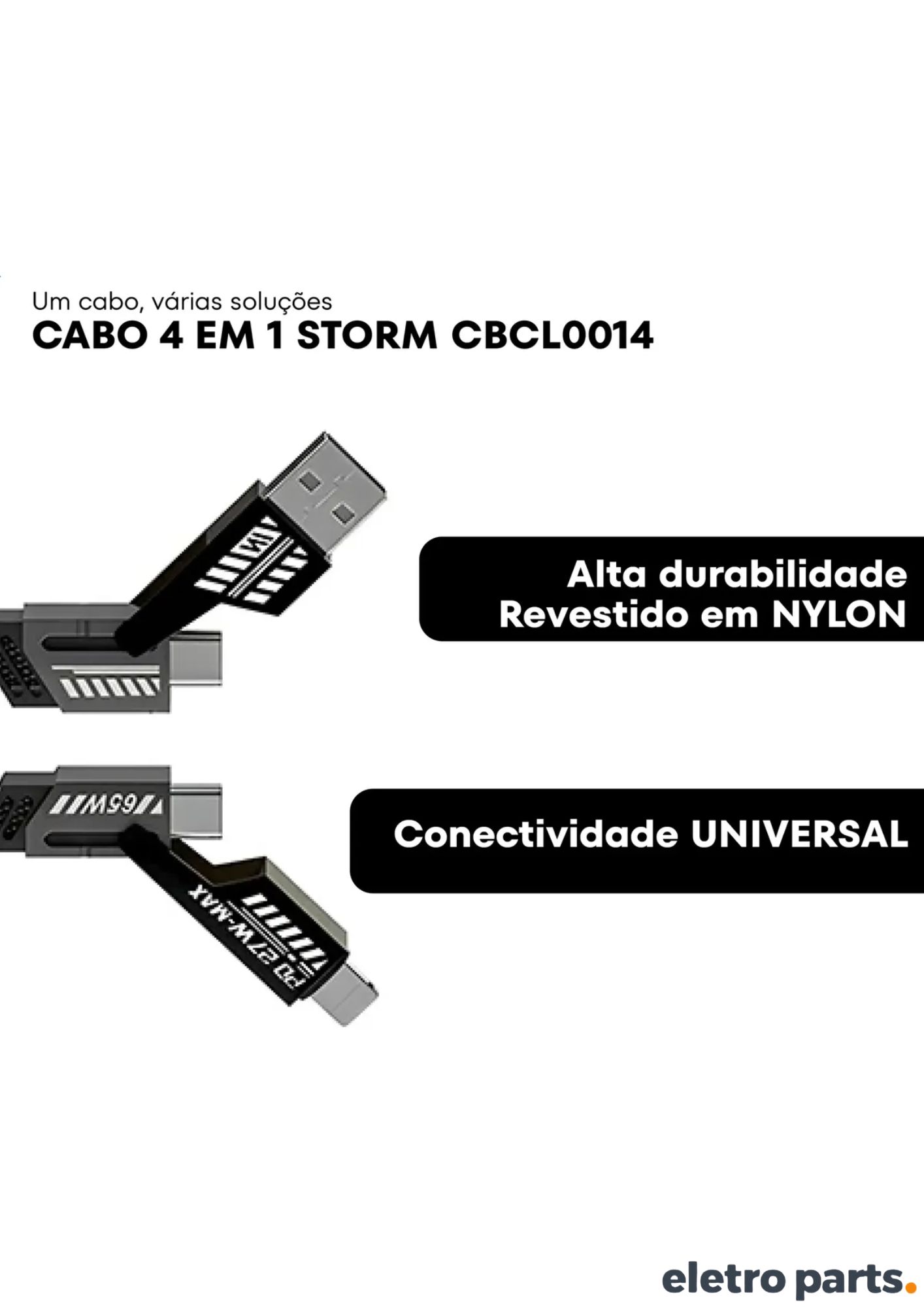 Cabo USB 4x1 - USB x Tipo C x Lightining 65W - 1 Metro - Imagem 2