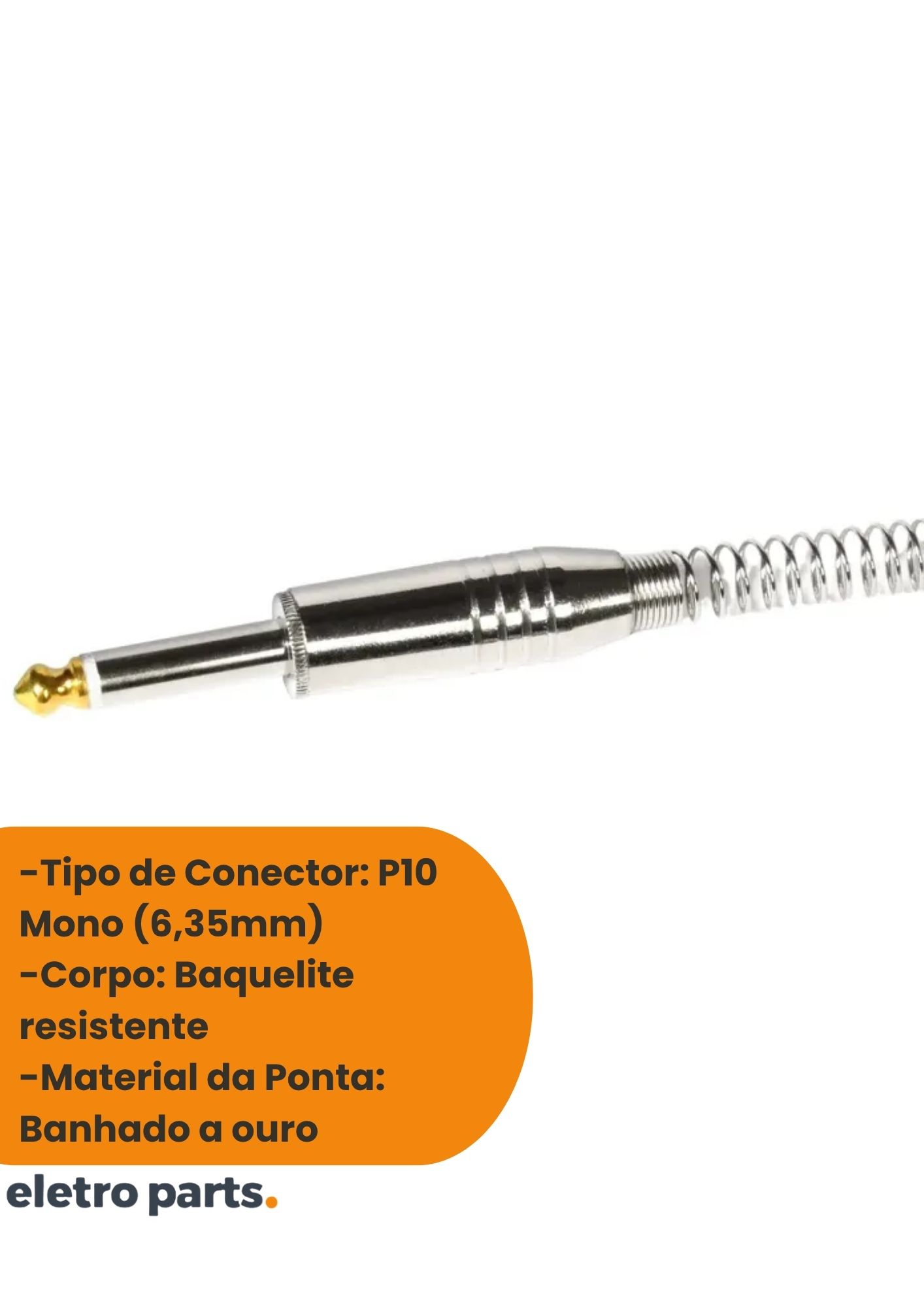 Plug P10 Mono Mola Espaçada Baquelite e Ponta Gold - Imagem 2