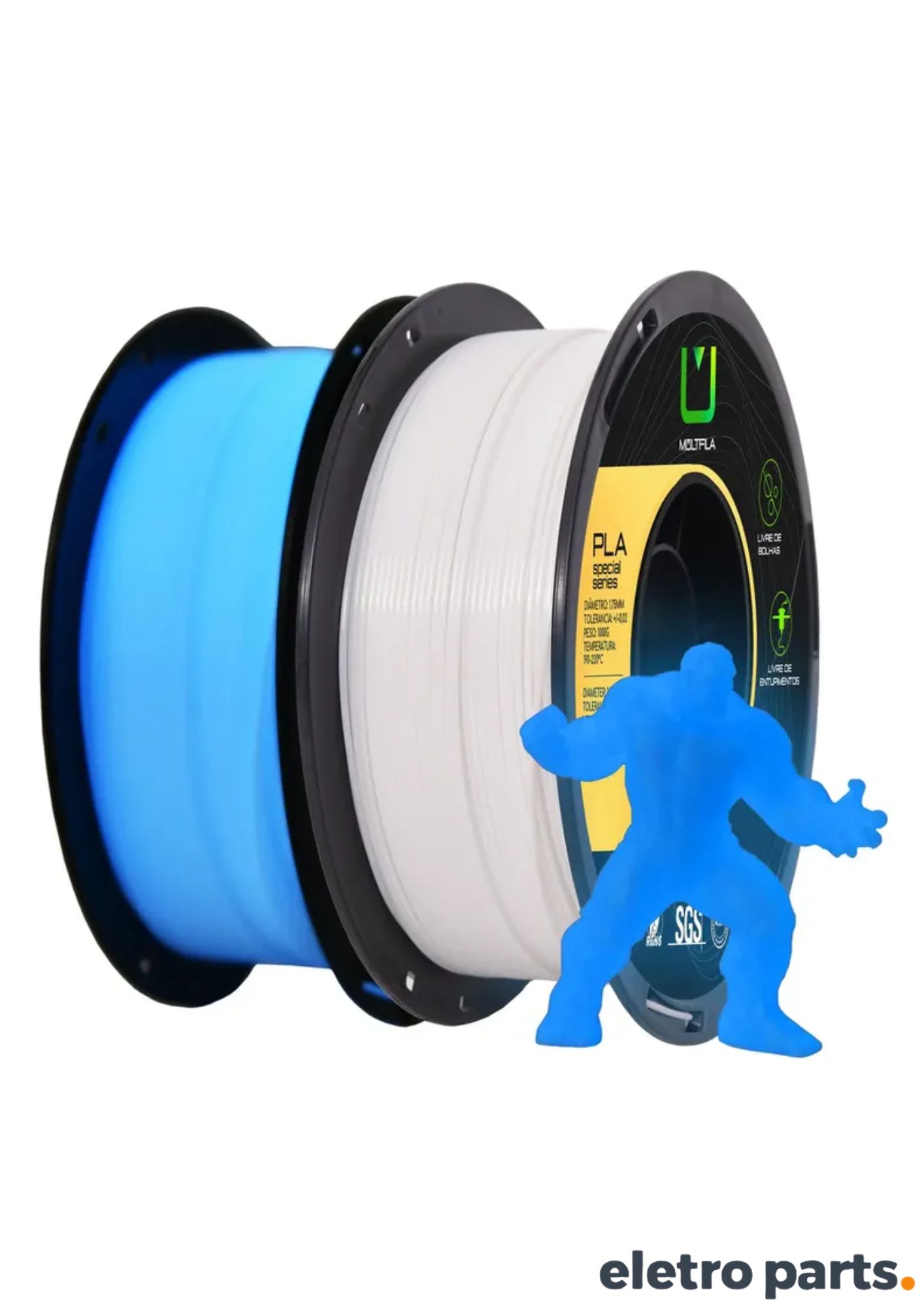 Filamento PLA Luminous Azul 1,75 mm 1 kg MultFila para Impressora 3D