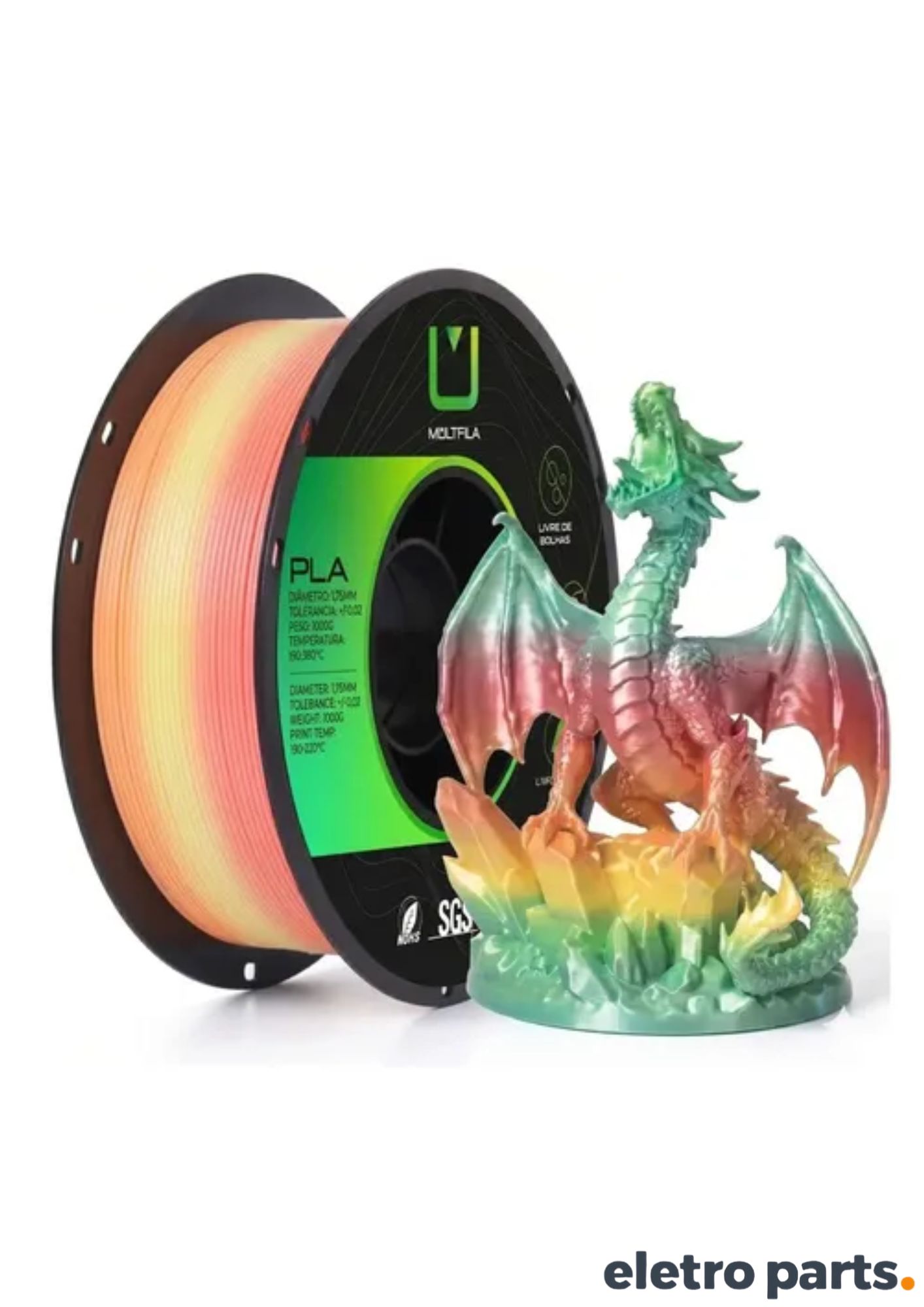 Filamento PLA Silk Rainbow Macaron 1,75 mm 1 kg MultFila para Impressora 3D
