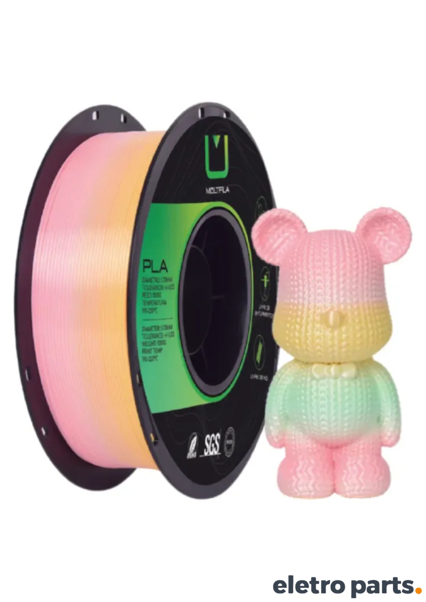 Filamento PLA Silk Rainbow Sweet 1,75 mm 1 kg MultFila para Impressora 3D