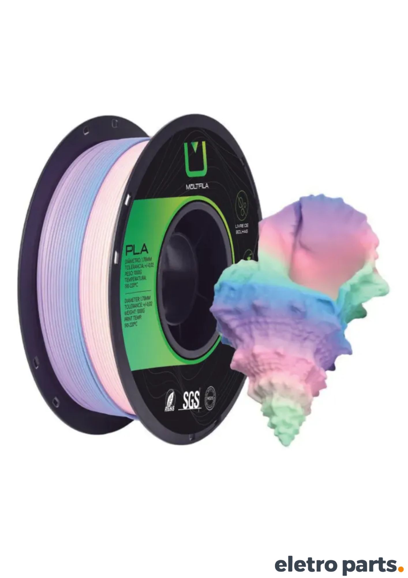 Filamento PLA Rainbow Matte Coral Colors 1,75 mm 1 kg MultFila para Impressora 3D