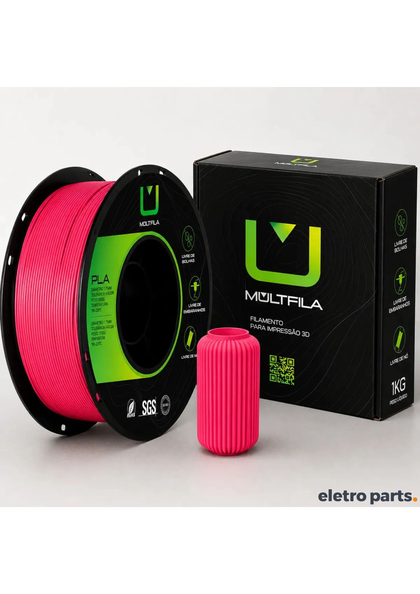 Filamento PLA Rosa Choque MultFila 1,75 mm 1 kg para Impressora 3D - Imagem 2