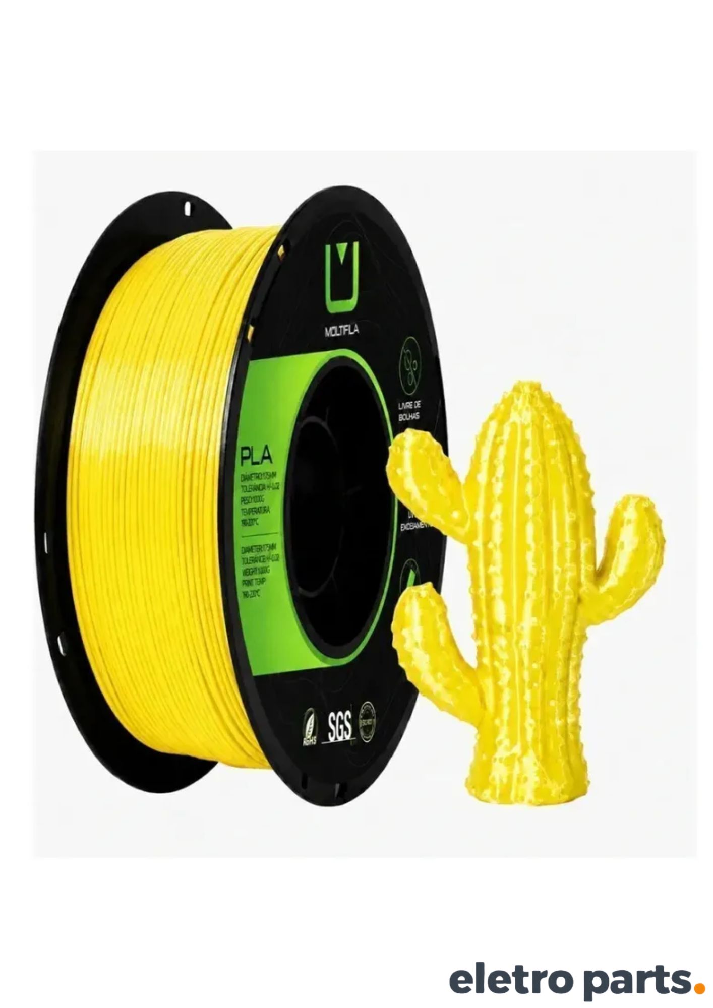 Filamento PLA Silk Amarelo 1,75 mm 1 kg MultFila para Impressora 3D