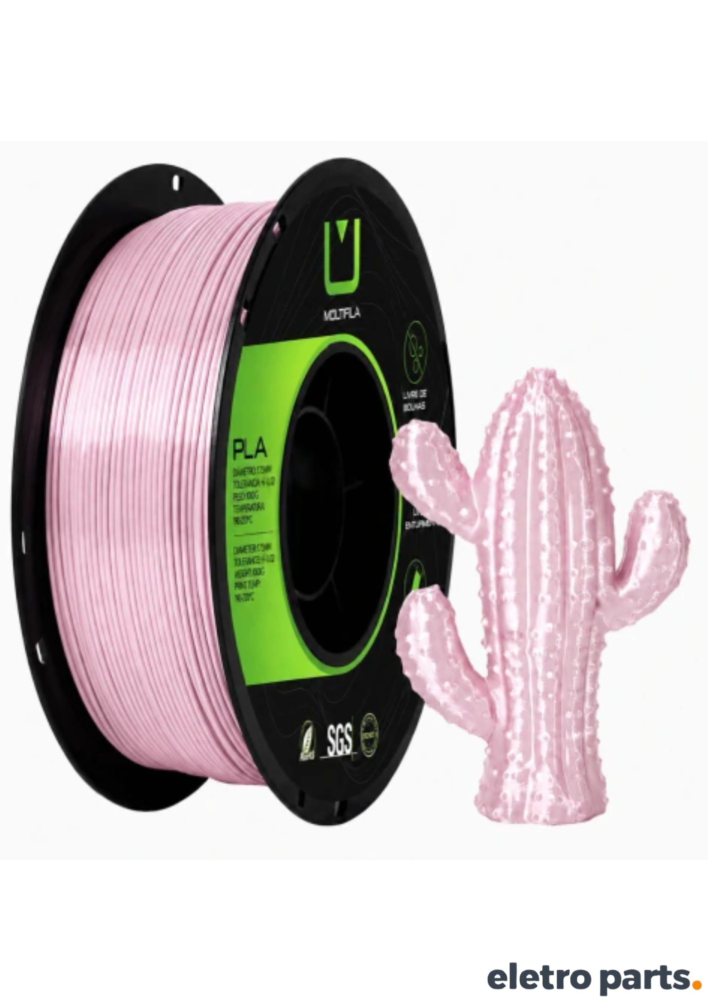 Filamento PLA Silk Rosa Claro 1,75 mm 1 kg MultFila para Impressora 3D