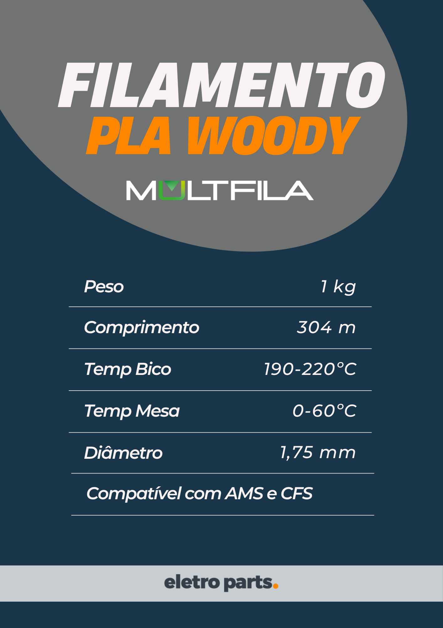 Filamento PLA Woody Nogueira 1,75 mm 1 kg MultFila para Impressora 3D - Imagem 2