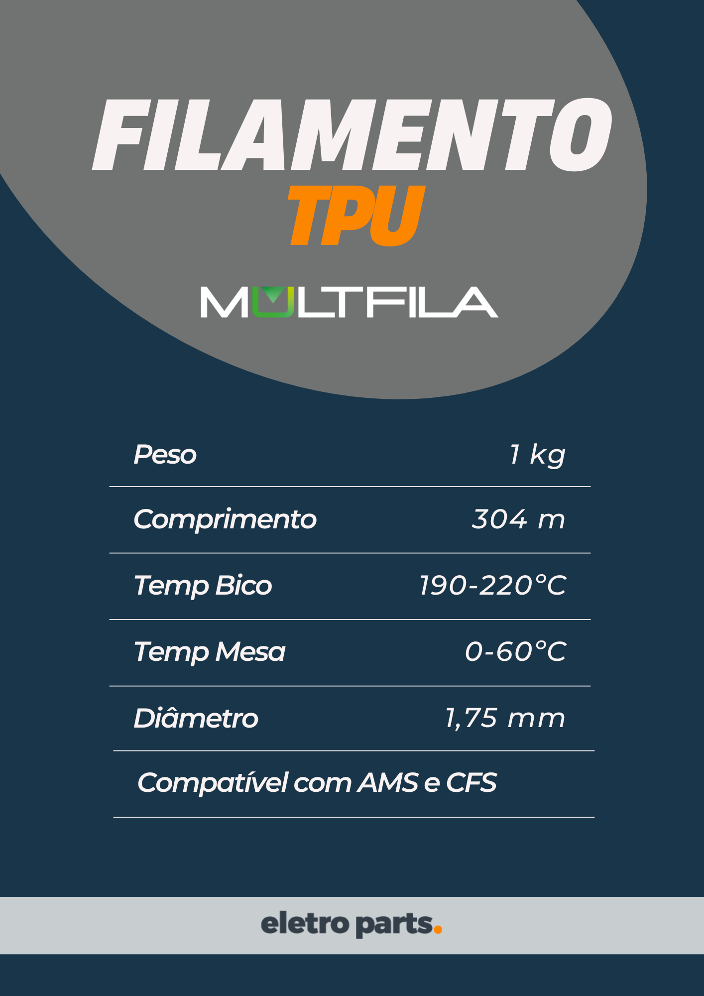 Filamento TPU Branco 1,75 mm 1 kg MultFila para Impressora 3D - Imagem 2