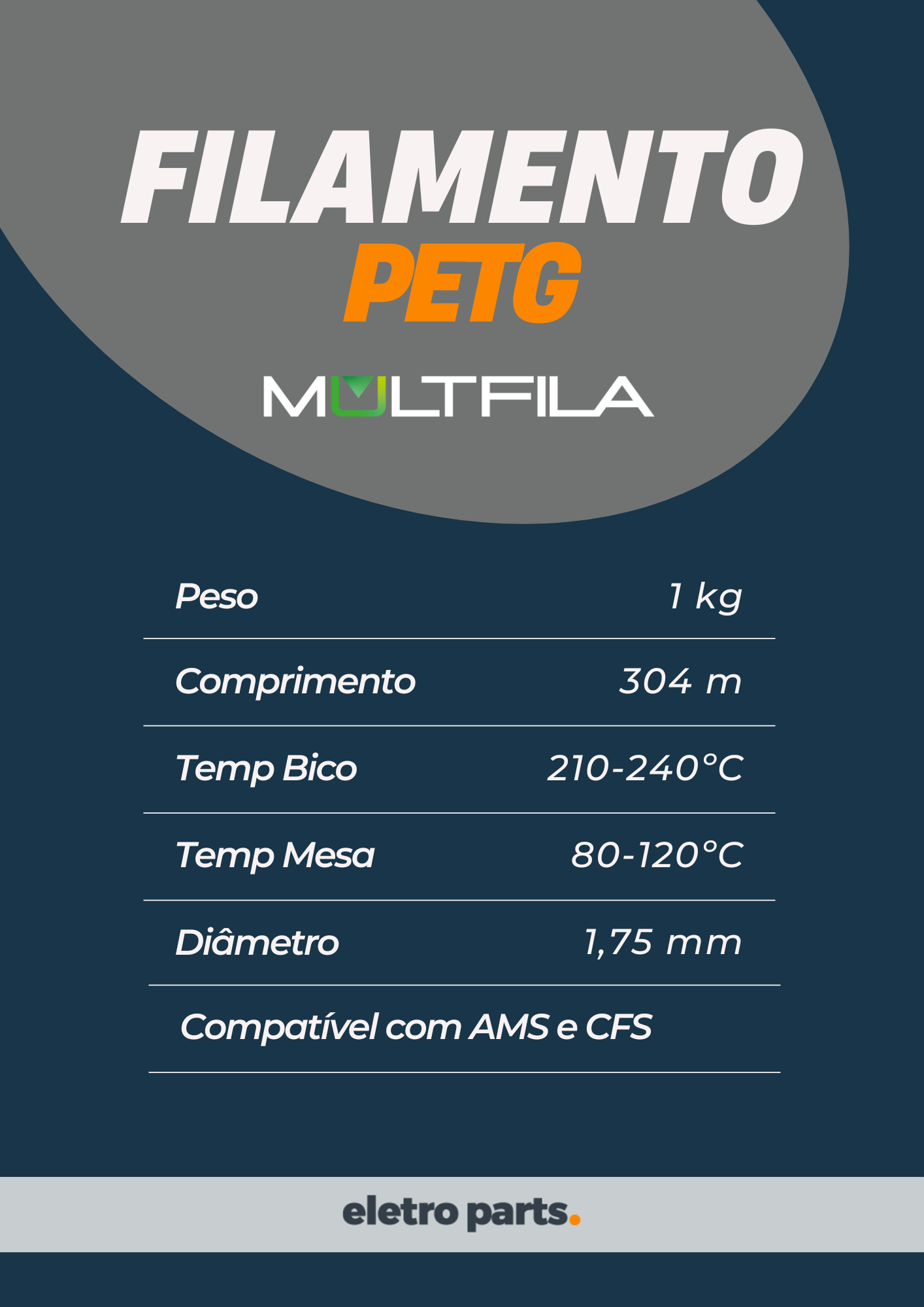 Filamento PETG Azul 1,75 mm 1 kg MultFila para Impressora 3D - Imagem 2