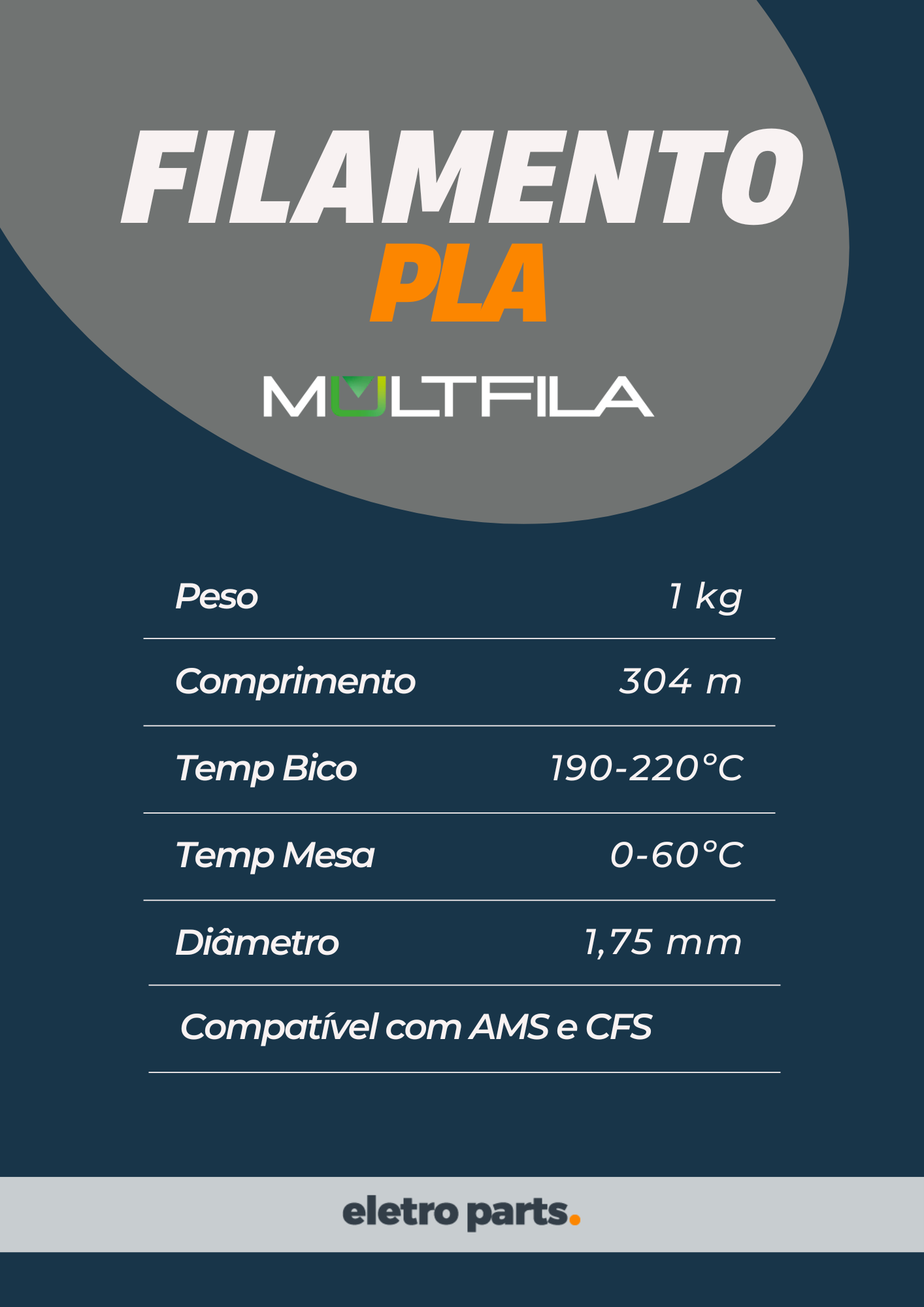 Filamento PLA Fibra de Carbono 1,75 mm 1 kg MultFila para Impressora 3D - Imagem 2