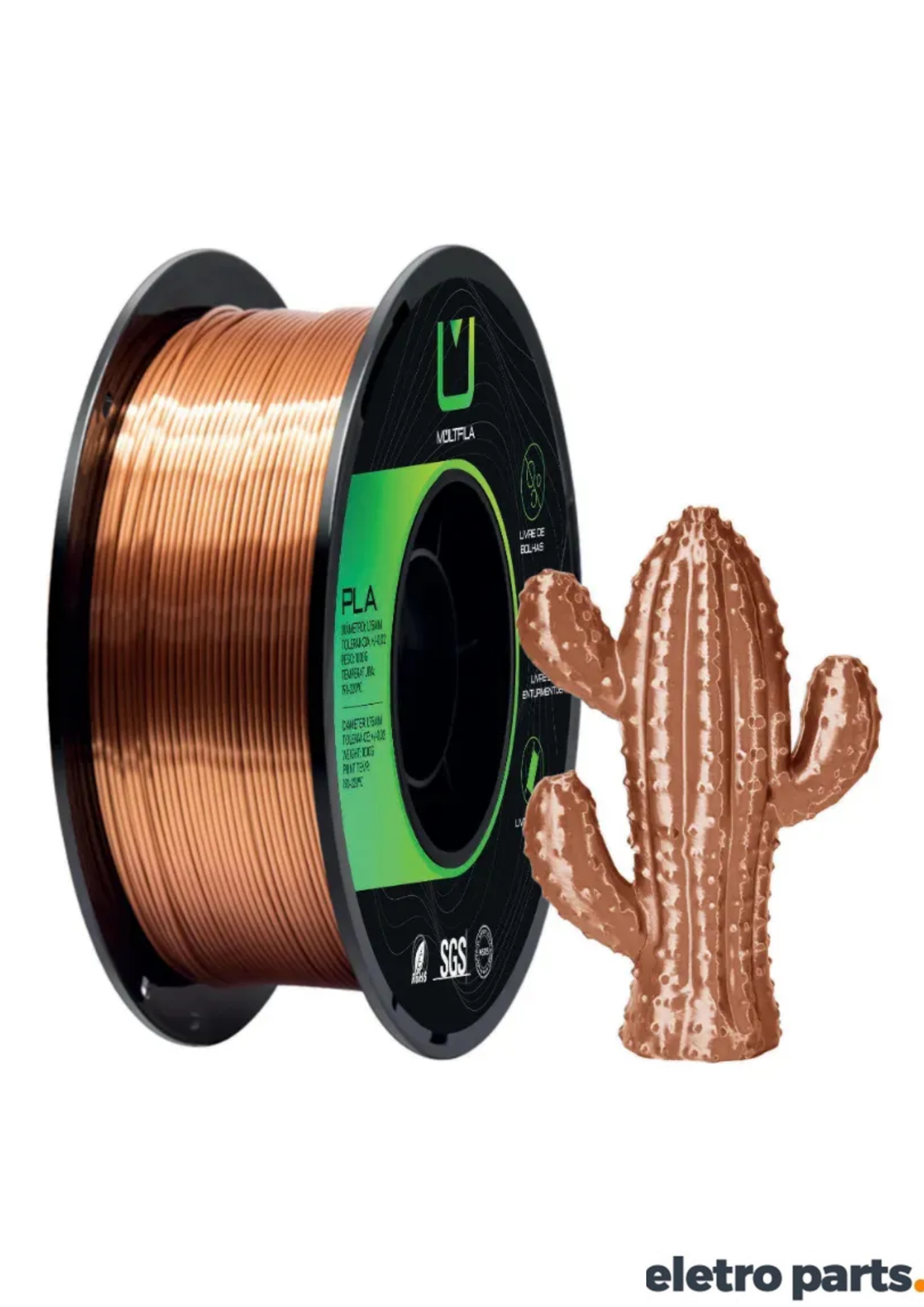 Filamento PLA Silk Cobre 1,75 mm 1 kg MultFila para Impressora 3D