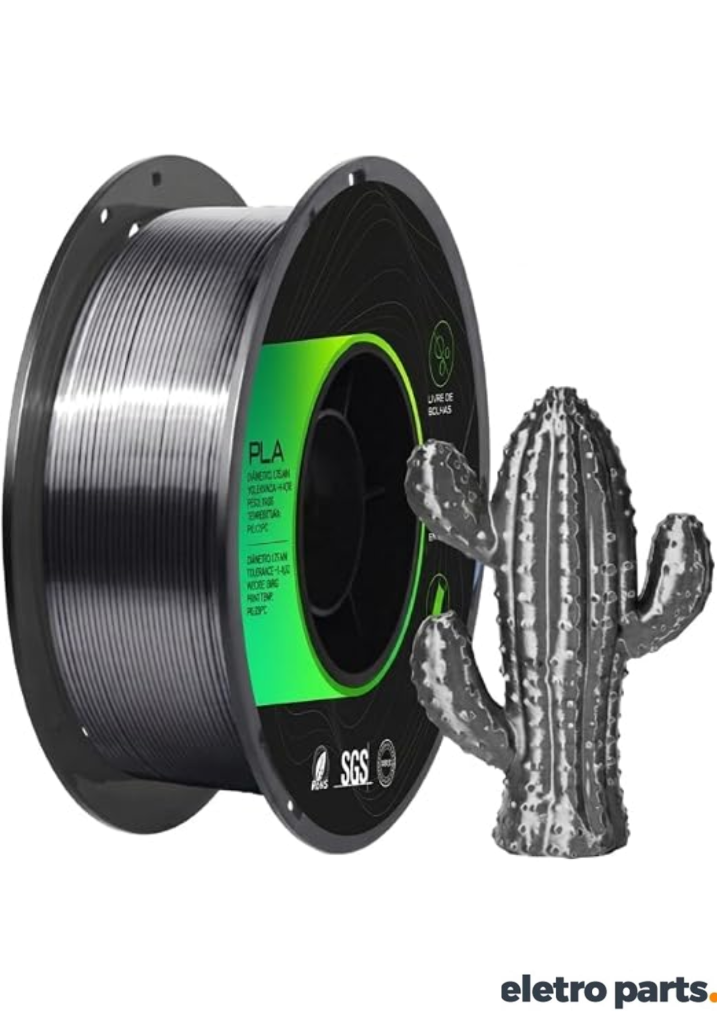 Filamento PLA Silk Preto 1,75 mm 1 kg MultFila para Impressora 3D