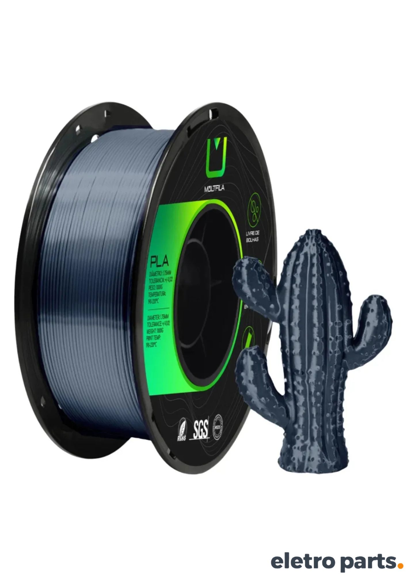 Filamento PLA Silk Aço Escovado 1,75 mm 1 kg MultFila para Impressora 3D