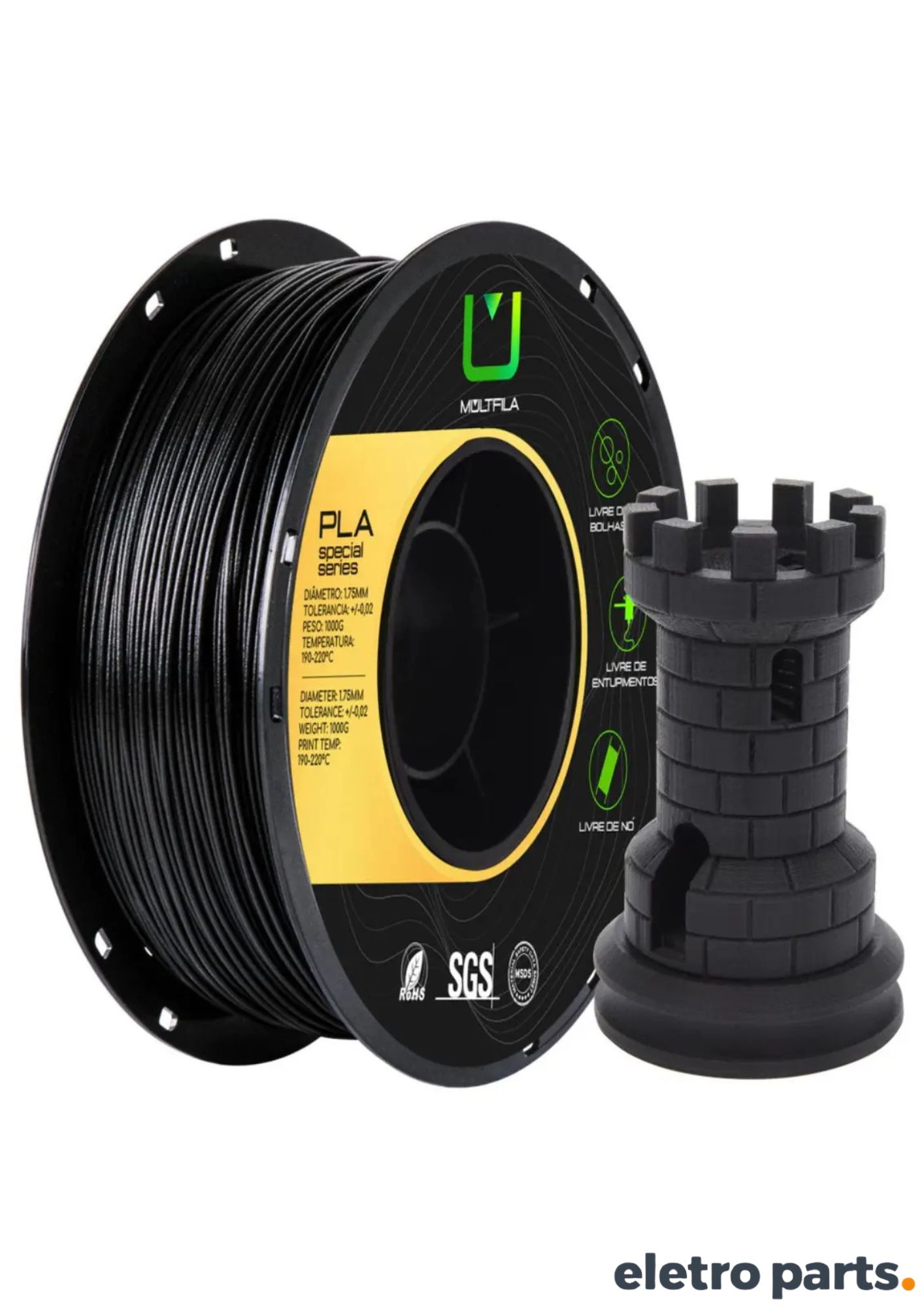 Filamento PLA Fibra de Carbono 1,75 mm 1 kg MultFila para Impressora 3D