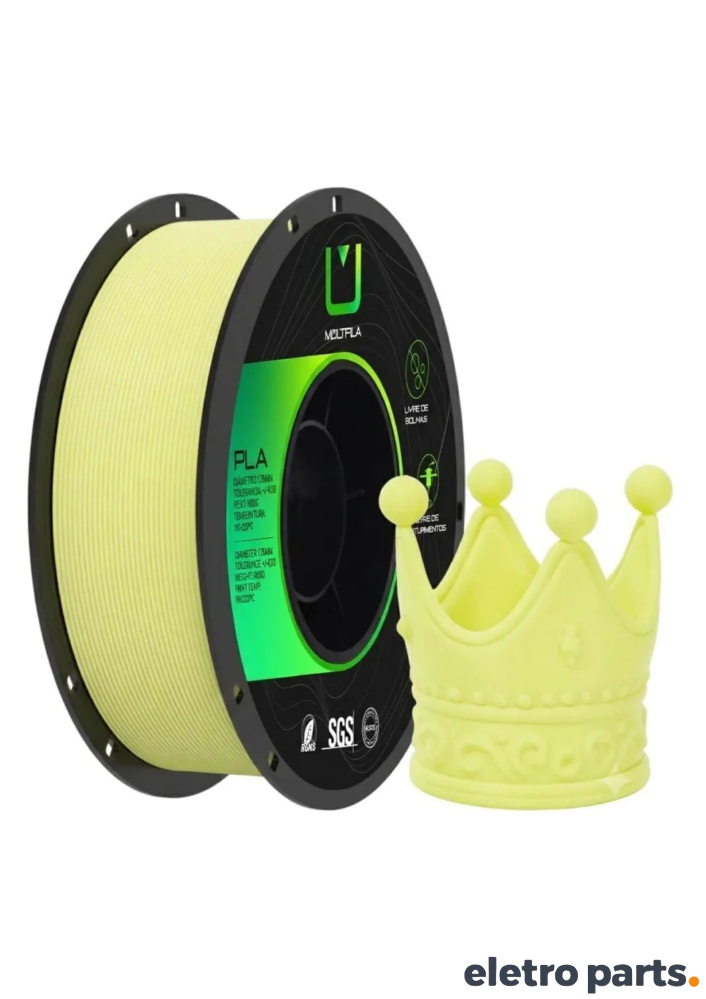 Filamento PLA Matte Amarelo Limão 1,75 mm 1 kg MultFila para Impressora 3D
