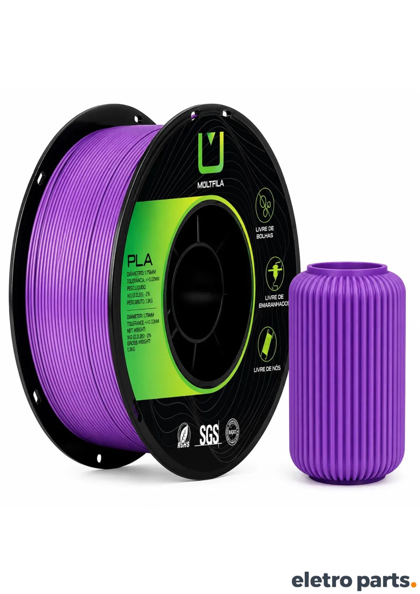 Filamento PLA Matte Roxo Iris 1,75 mm 1 kg MultFila para Impressora 3D