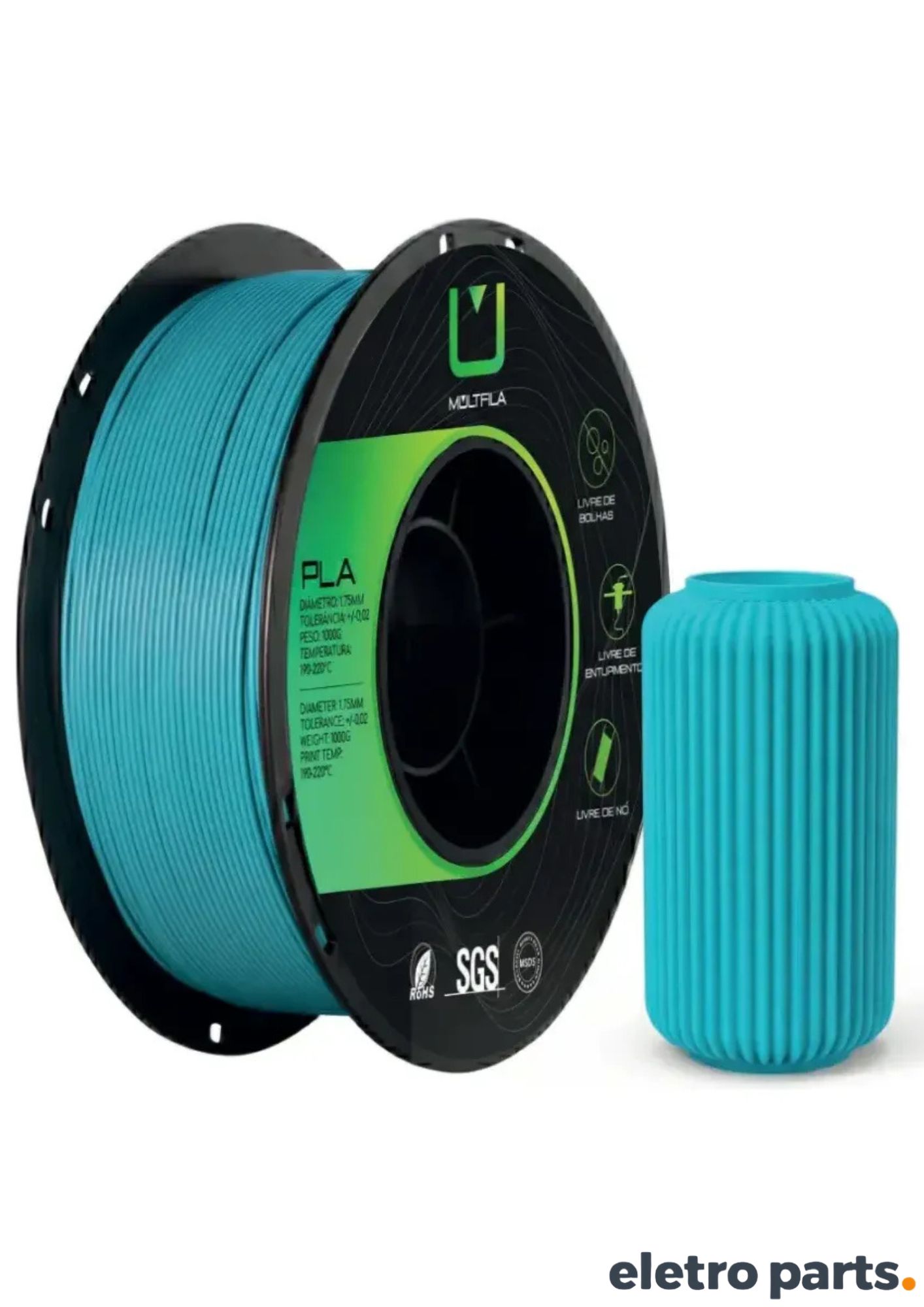 Filamento PLA Matte Azul Capri 1,75 mm 1 kg MultFila para Impressora 3D