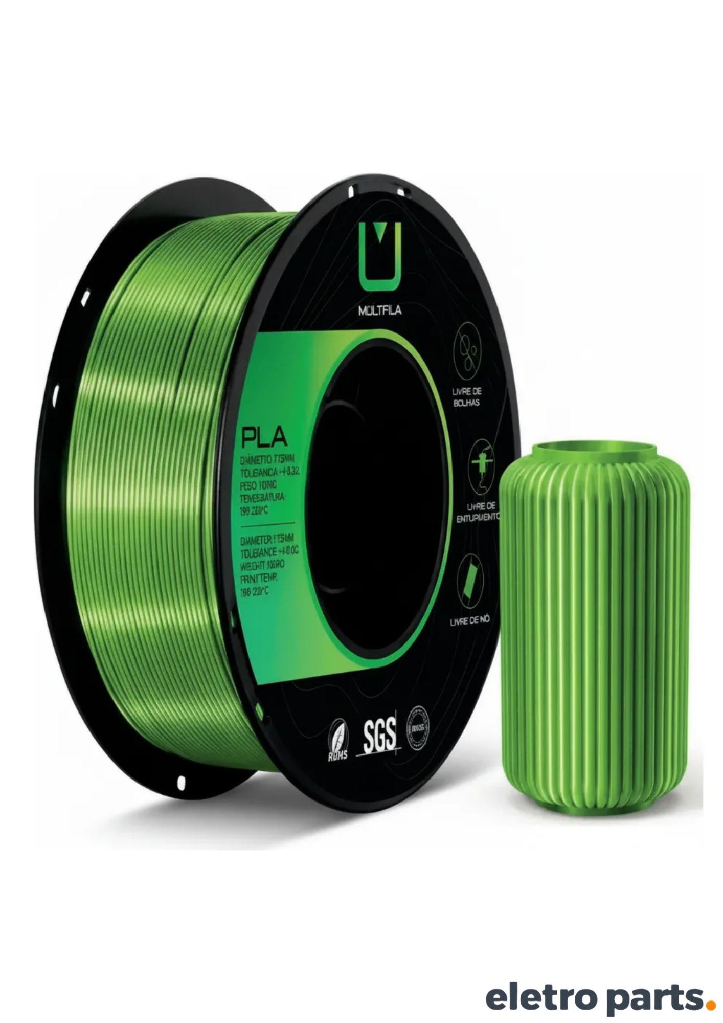 Filamento PLA Silk Verde Limão 1,75 mm 1 kg MultFila para Impressora 3D
