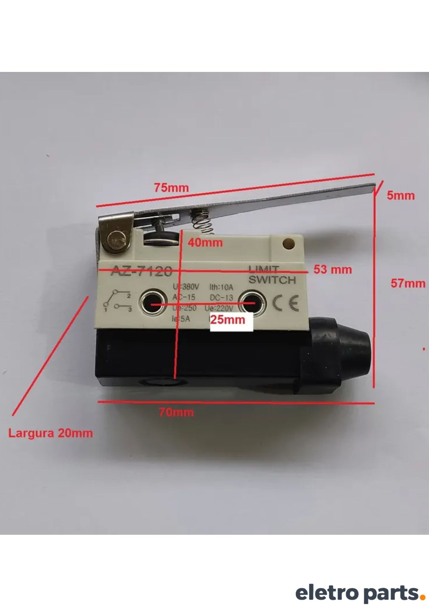 Chave Switch AZ-7120 Haste Longa 75mm 1NA 1NF 10A - Imagem 3