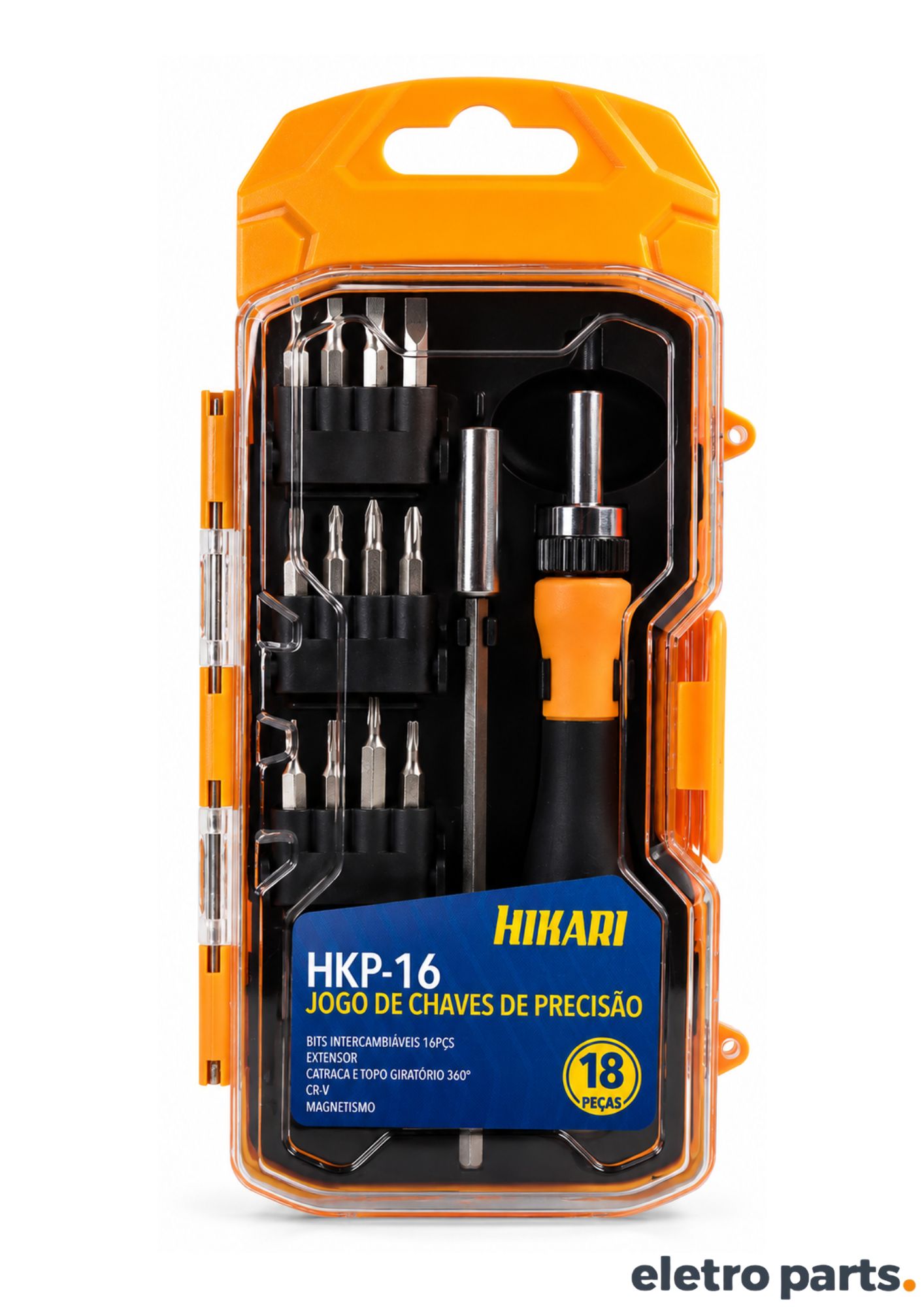 Jogo de Chaves de Precisão Hikari HKP-16 com 18 peças e extensor