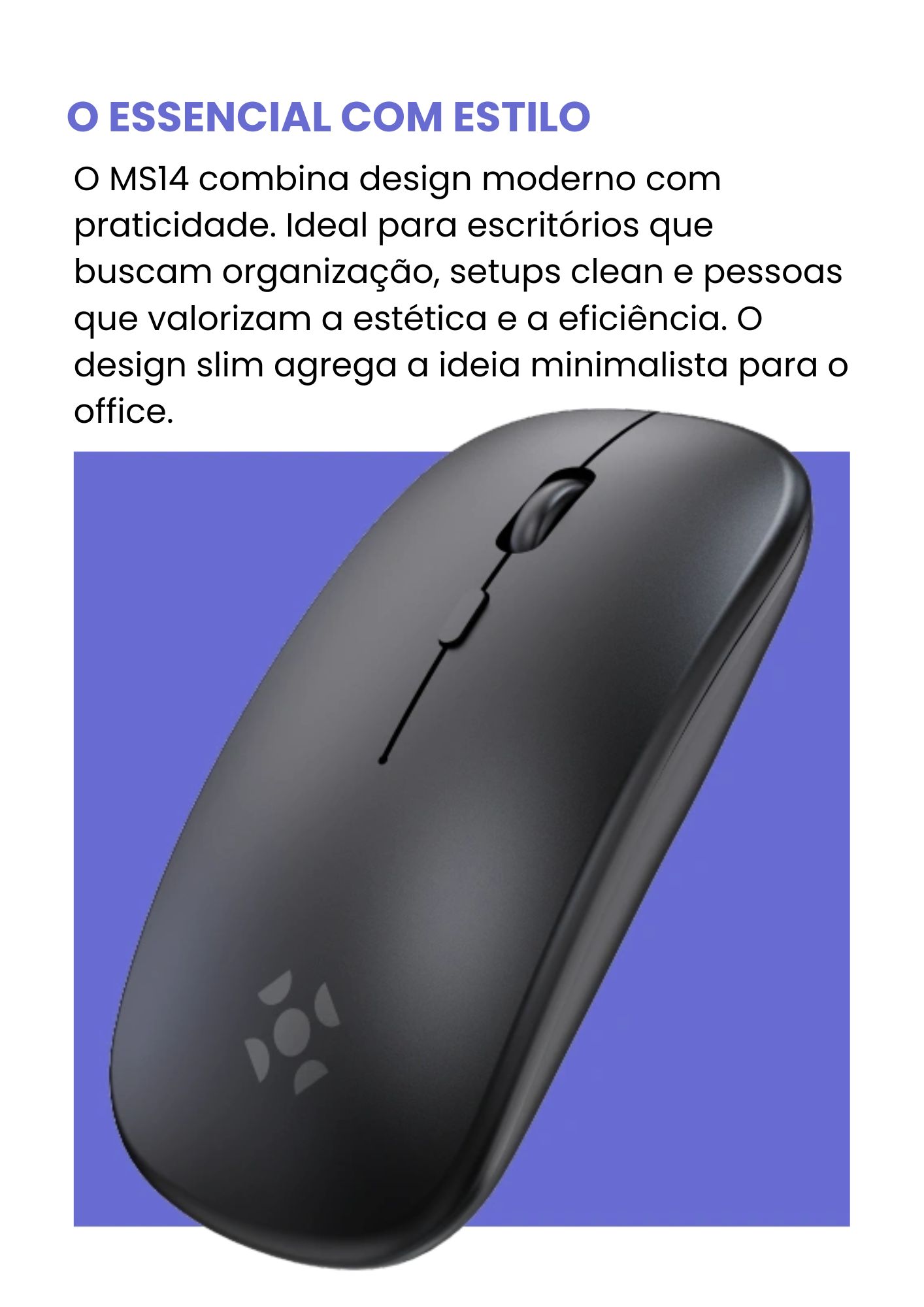 Mouse Sem Fio Fortrek MS14 Preto Tri-Mode Bluetooth 2.4GHz Recarregável - Imagem 2