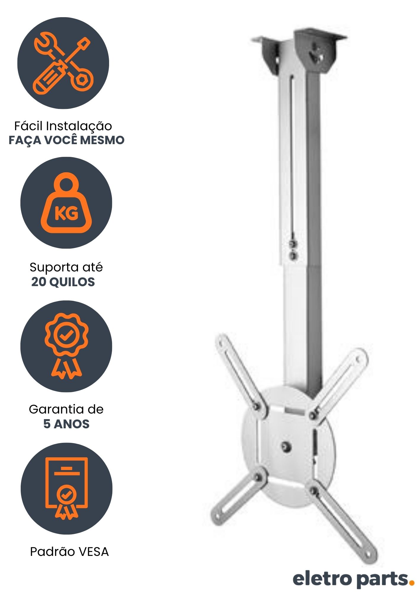 Suporte Projetor Teto 50cm - PIX - Imagem 2