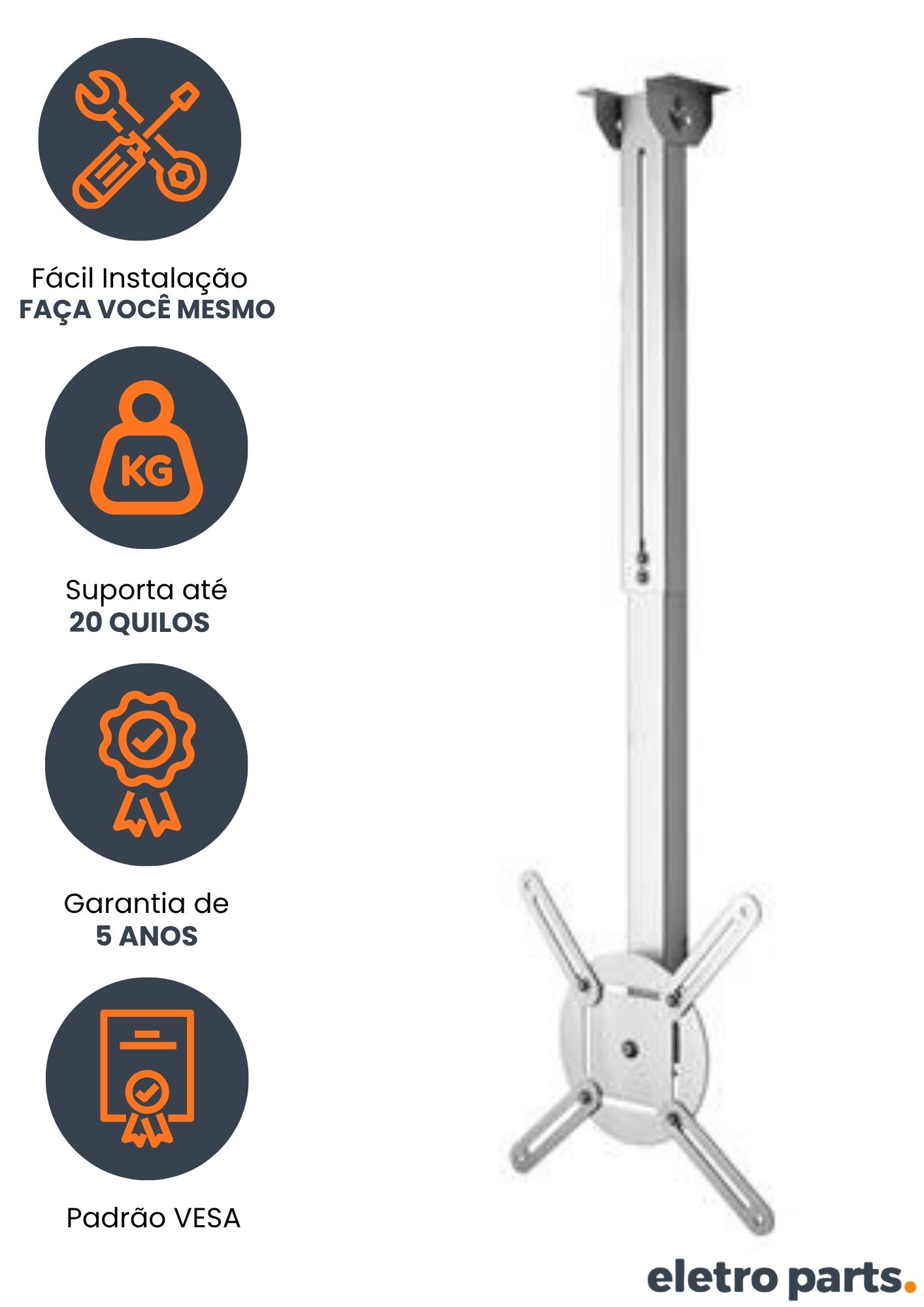 Suporte Projetor Teto 100cm - PIX - Imagem 2