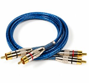 Cabo 2 x 2 RCA Profissional 1m Azul com Dupla Blindagem