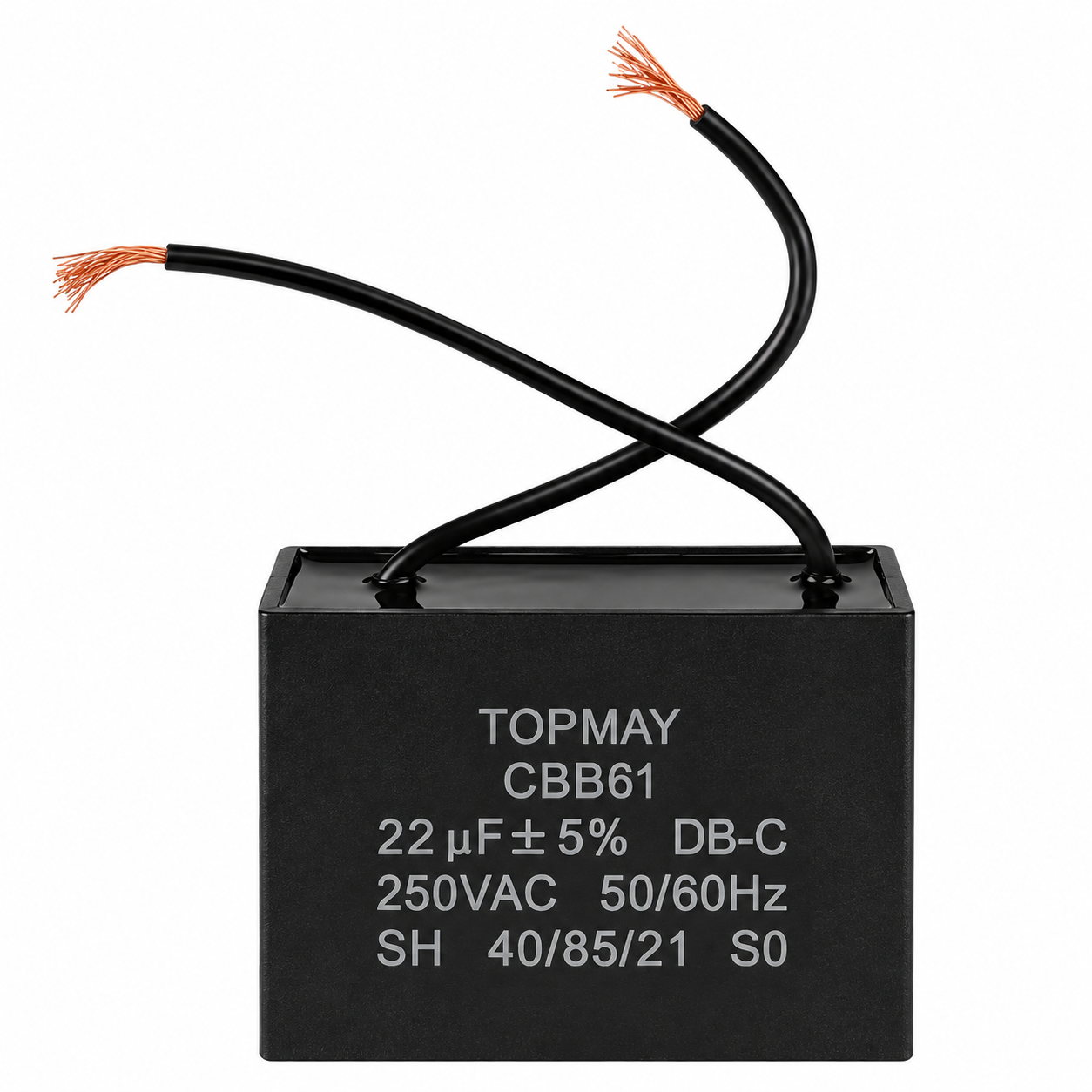 Capacitor CBB61 22uF 250VAC com 2 Fios para Motor e Ventilador