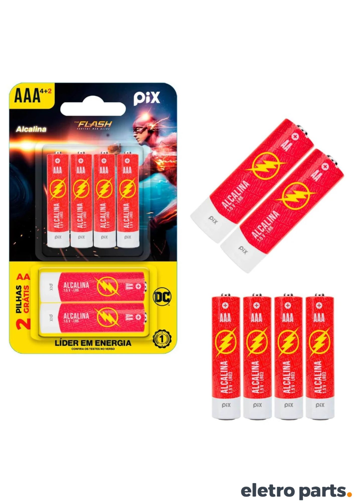 Pilha Alcalina PIX Ultra The Flash 4 AA + 2 AAA — Kit 6 Unidades - Imagem 3