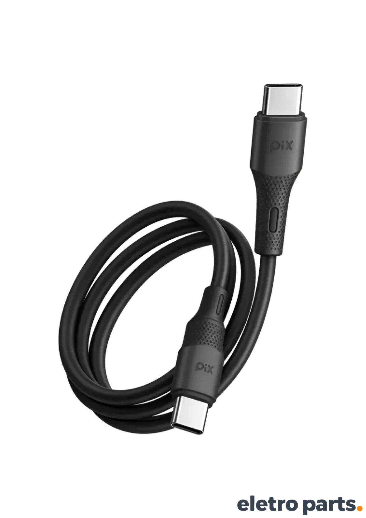 Cabo USB-C para USB-C PIX 2 Metros Preto Silicone PD 60W