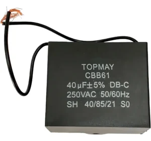 Capacitor CBB61 40uF 450VAC com 2 Fios para Motor e Ventilador