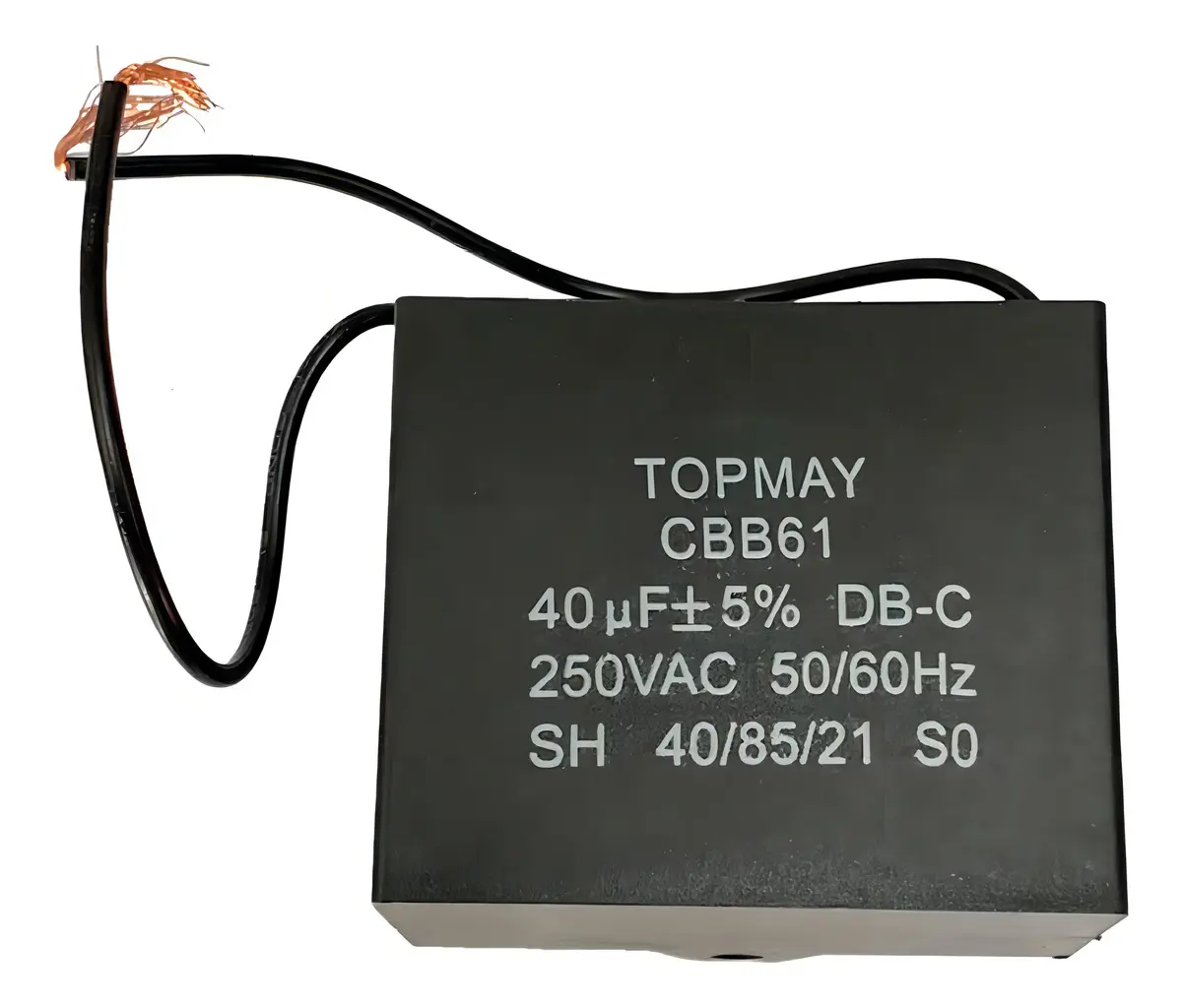 Capacitor CBB61 40uF 450VAC com 2 Fios para Motor e Ventilador
