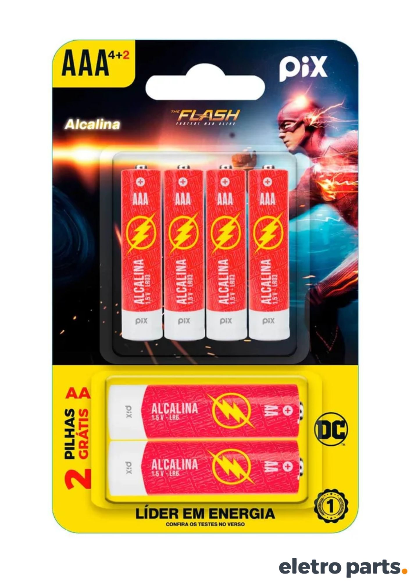 Pilha Alcalina PIX Ultra The Flash Kit 6 Unidades com 4 AA e 2 AAA Leve 6 Pague 4