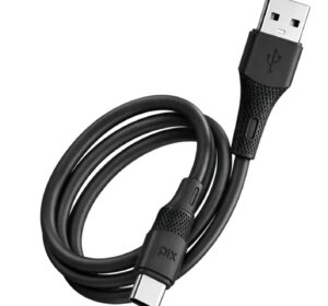 Cabo USB Tipo C PIX 2 Metros Preto Silicone USB-A para USB-C 3A