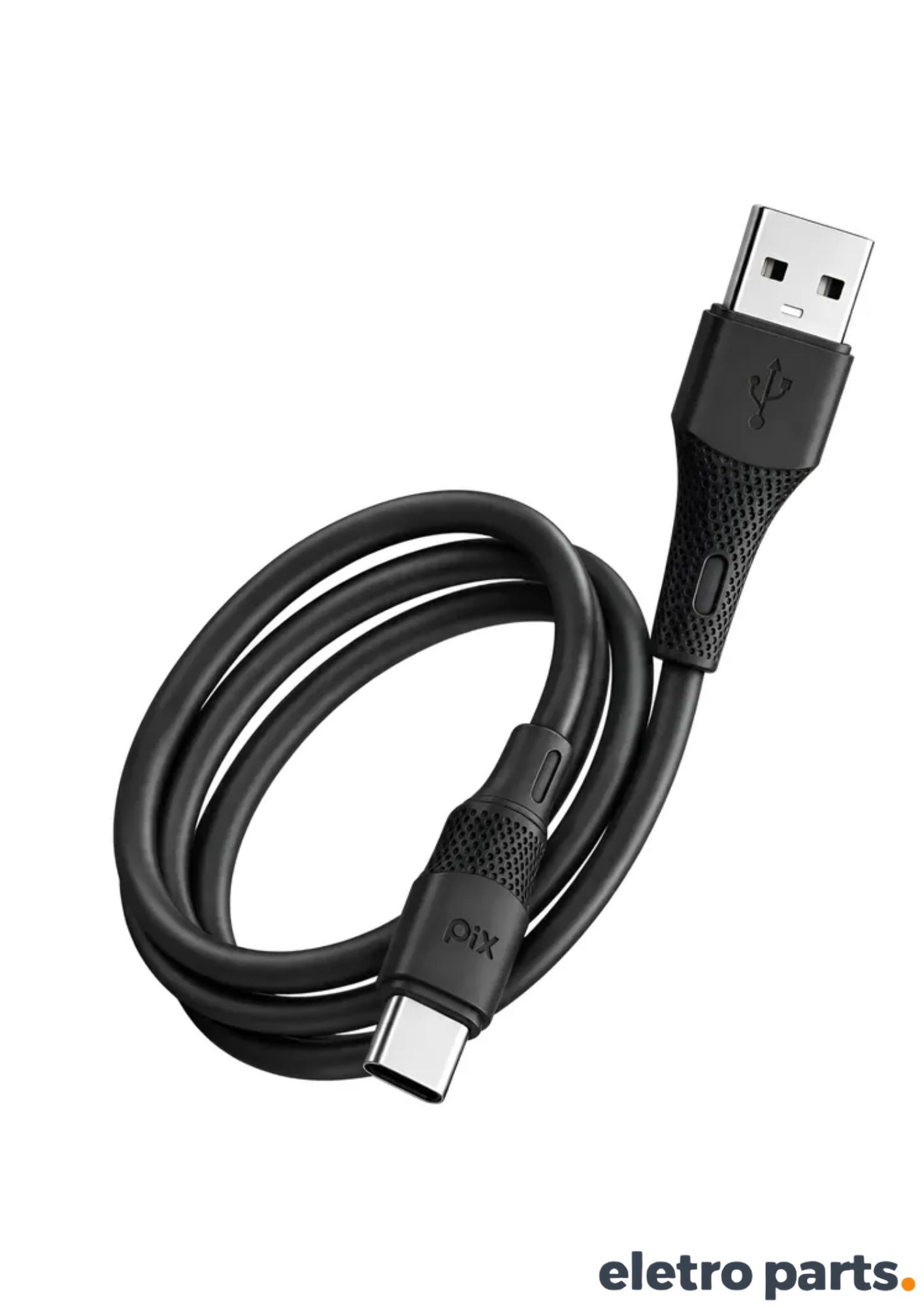 Cabo USB Tipo C PIX 2 Metros Preto Silicone USB-A para USB-C 3A