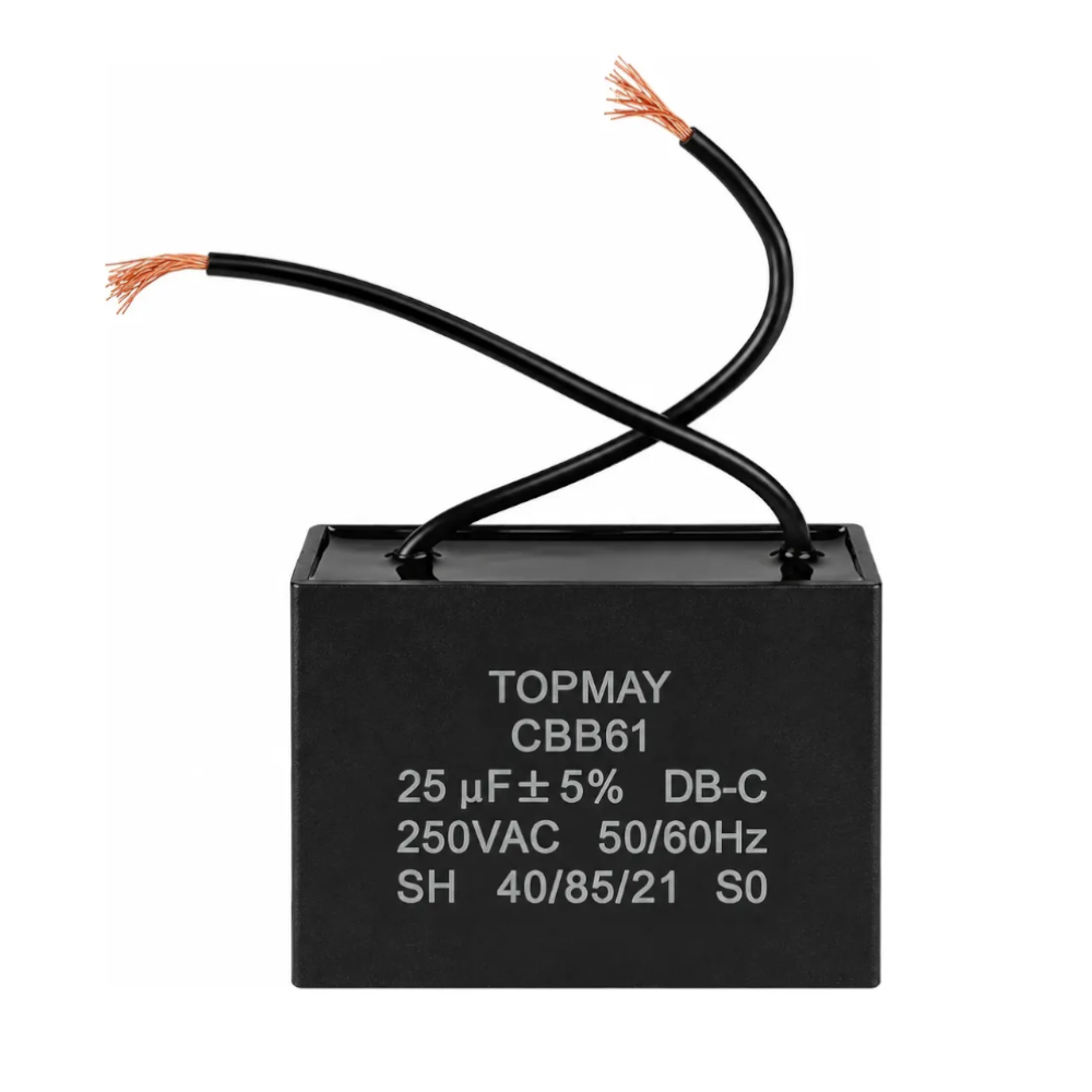 Capacitor CBB61 25uF 250VAC com 2 Fios para Motor e Ventilador