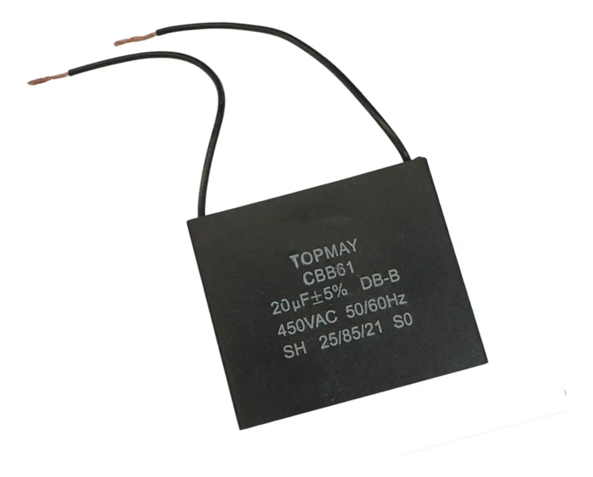 Capacitor CBB61 20uF 450VAC com 2 Fios para Motor e Ventilador - Imagem 2