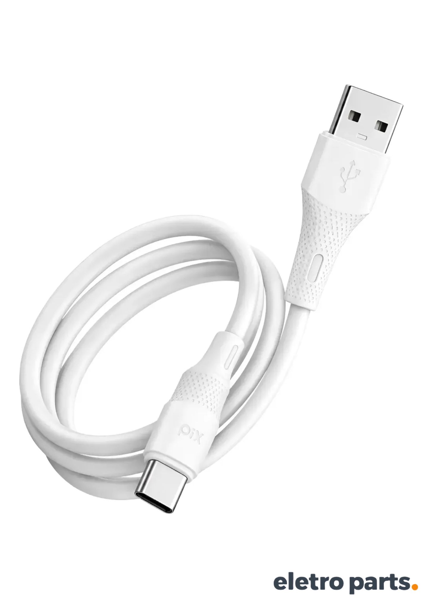 Cabo USB Tipo C PIX 2 Metros Branco Silicone USB-A para USB-C 3A