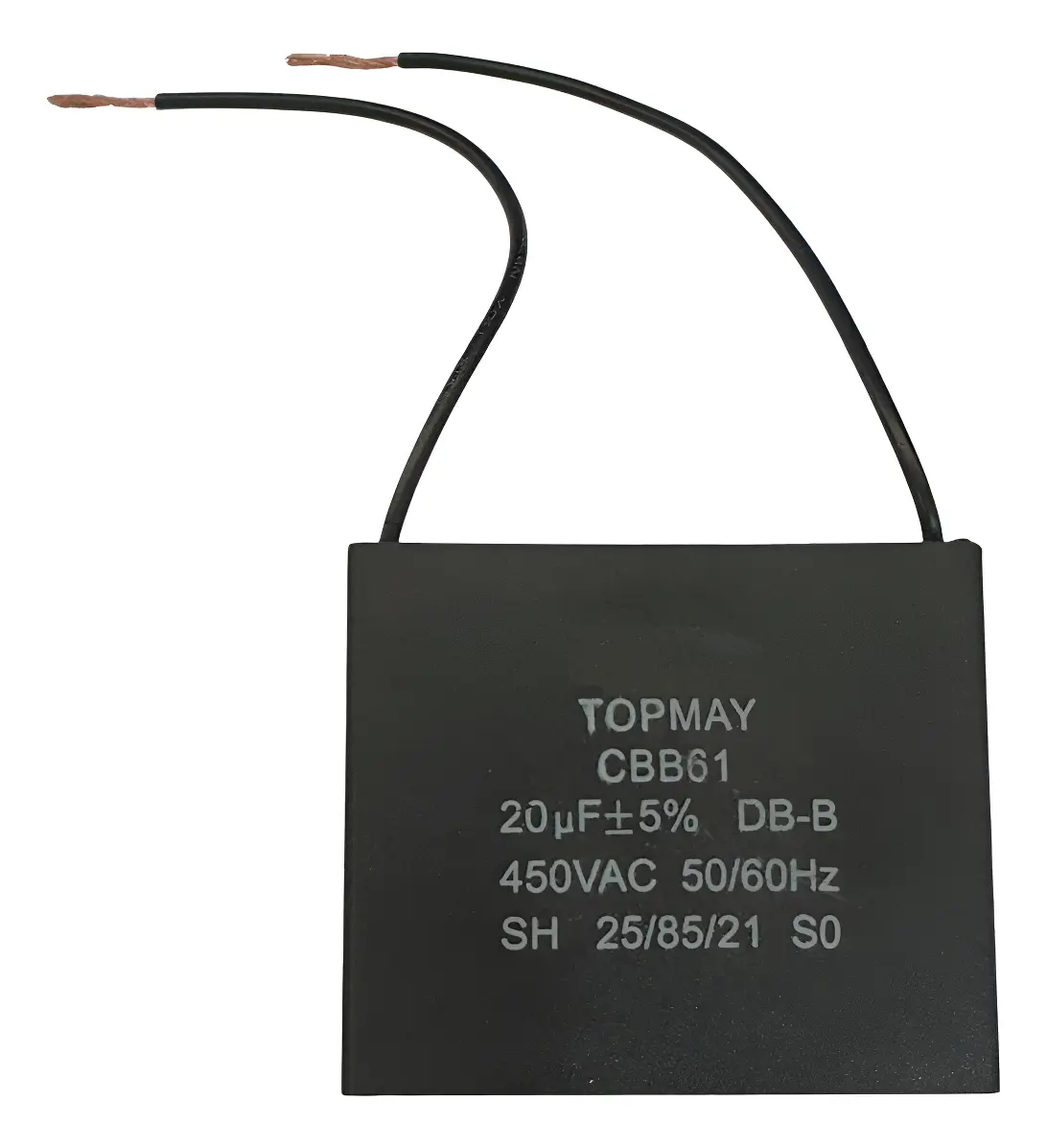 Capacitor CBB61 20uF 450VAC com 2 Fios para Motor e Ventilador